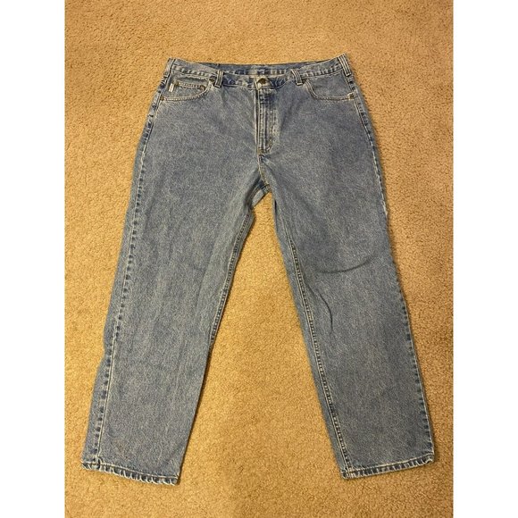 Carhartt Mens Blue Denim Jeans Light Wash Measured 40x31 - Picture 2 of 9